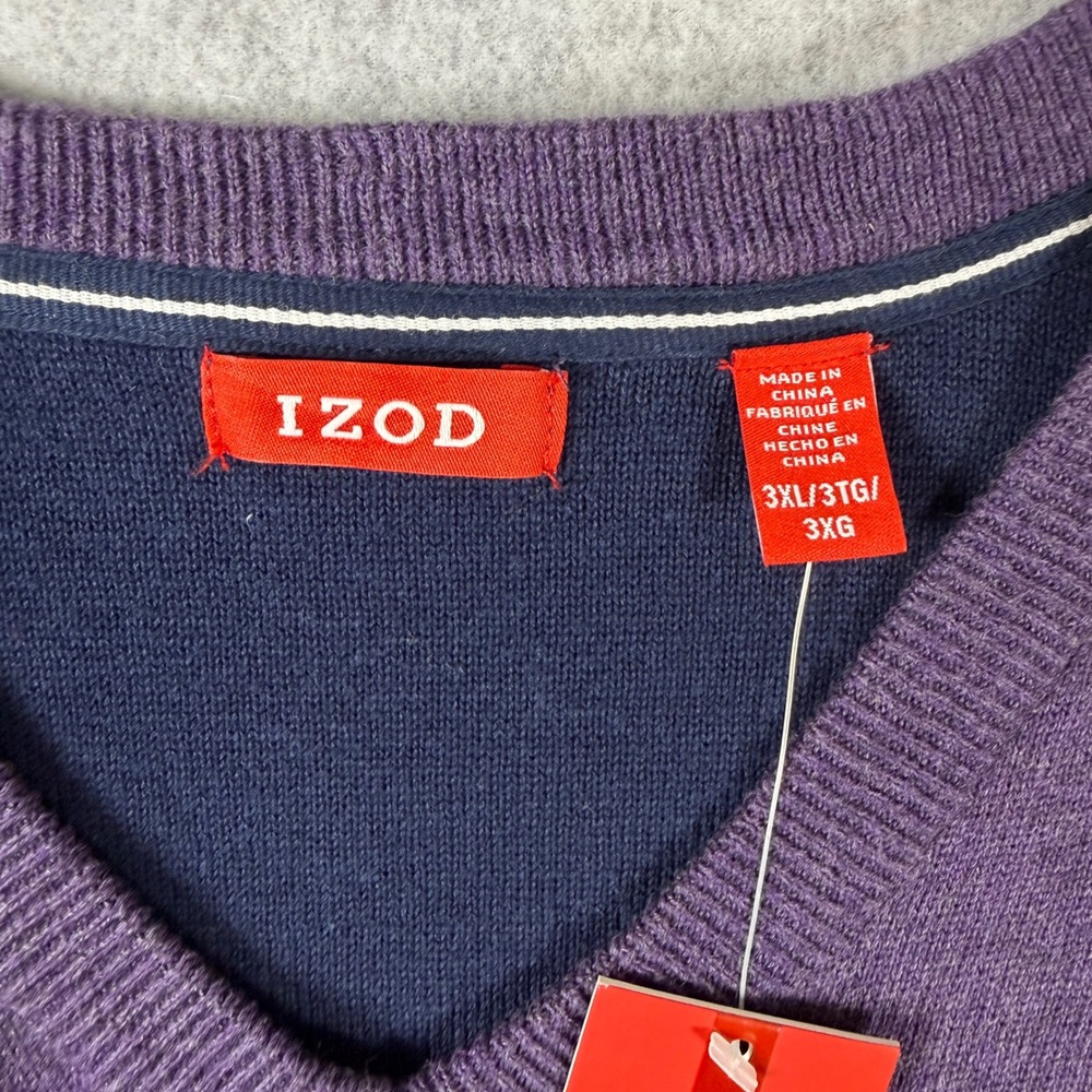 NWT IZOD V-Neck Sweater Mens 3XL Purple Premium Essentials 100% Cotton Knit - Picture 3 of 11